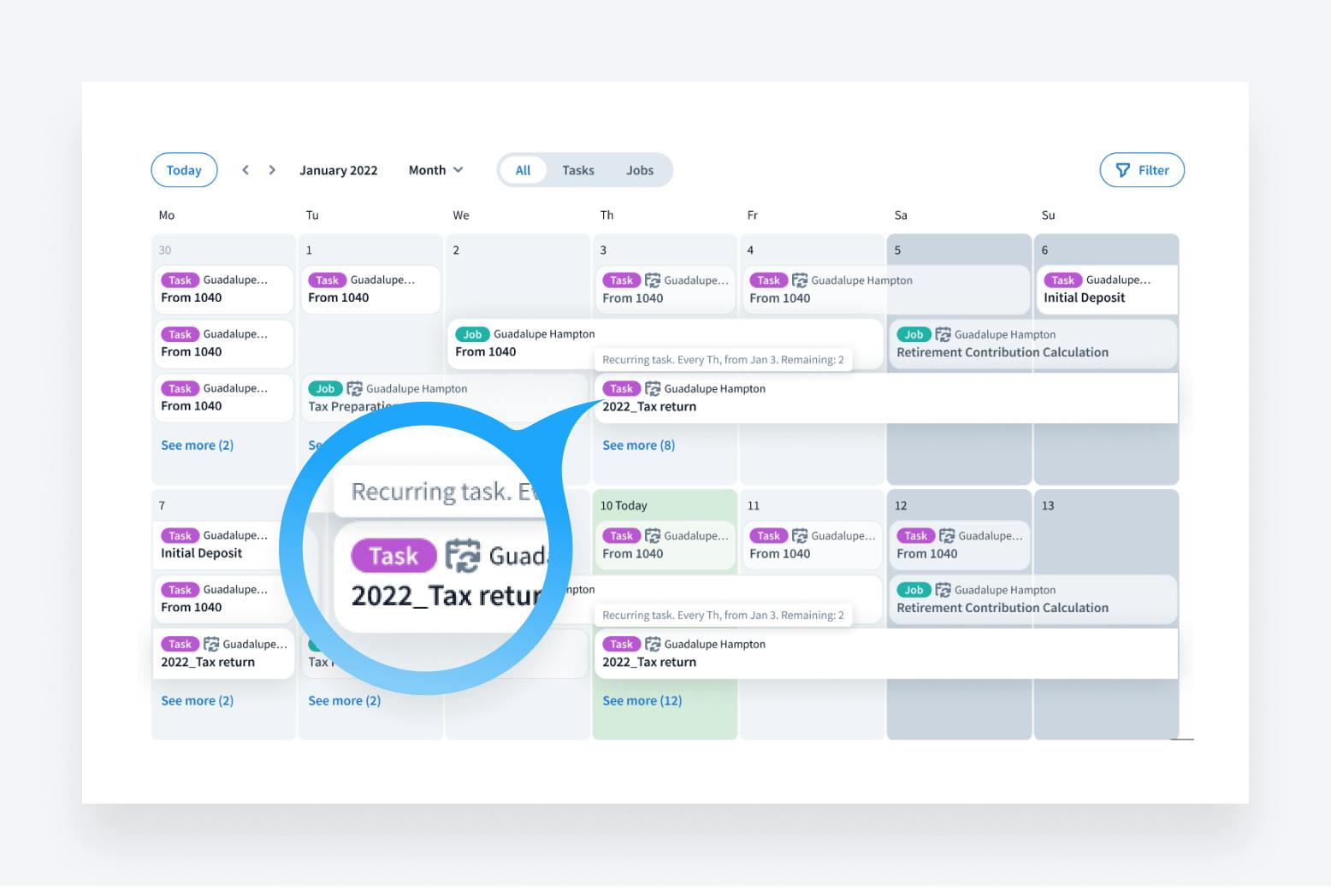 Calendar: display future recurring tasks and Jobs