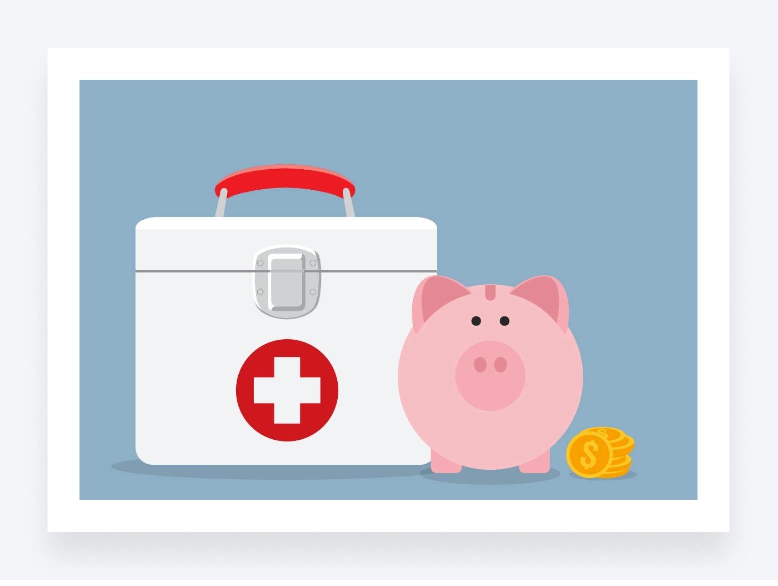 a pig-shaped money box with a an emergency medical kit by its side