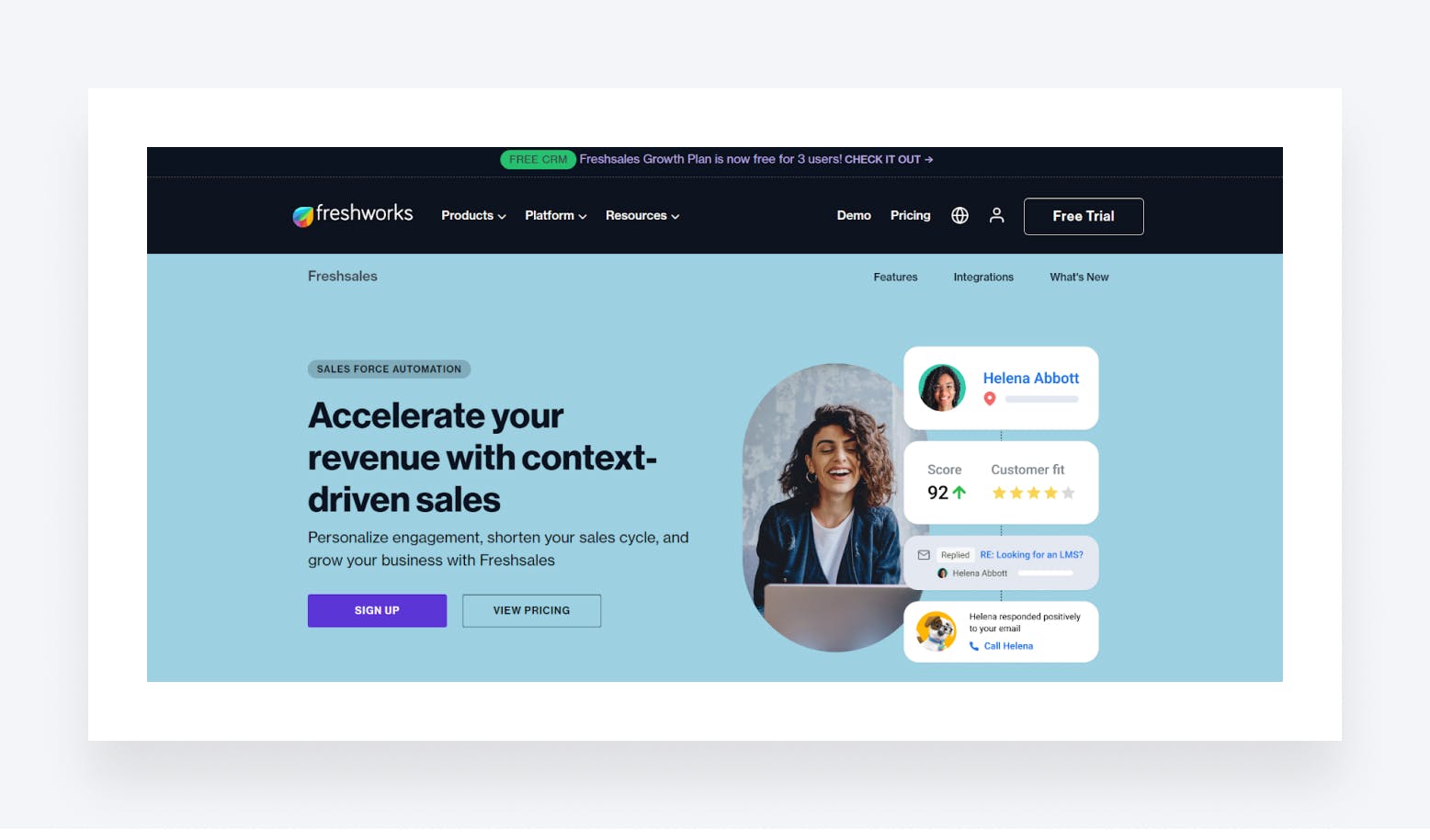 Freshsales’ CRM page