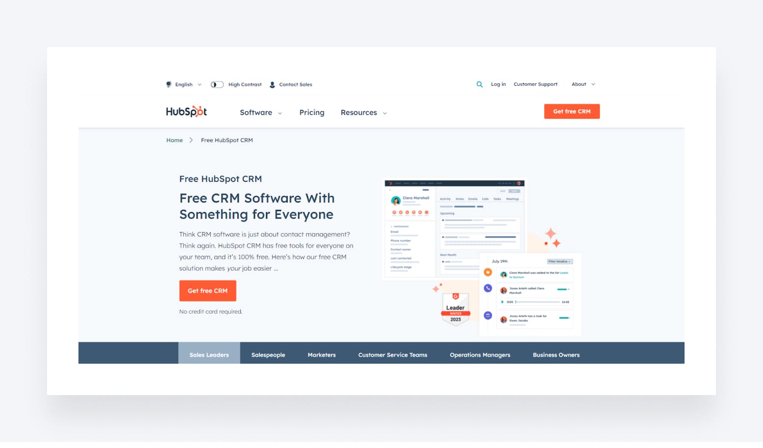 Hubspot’s CRM page
