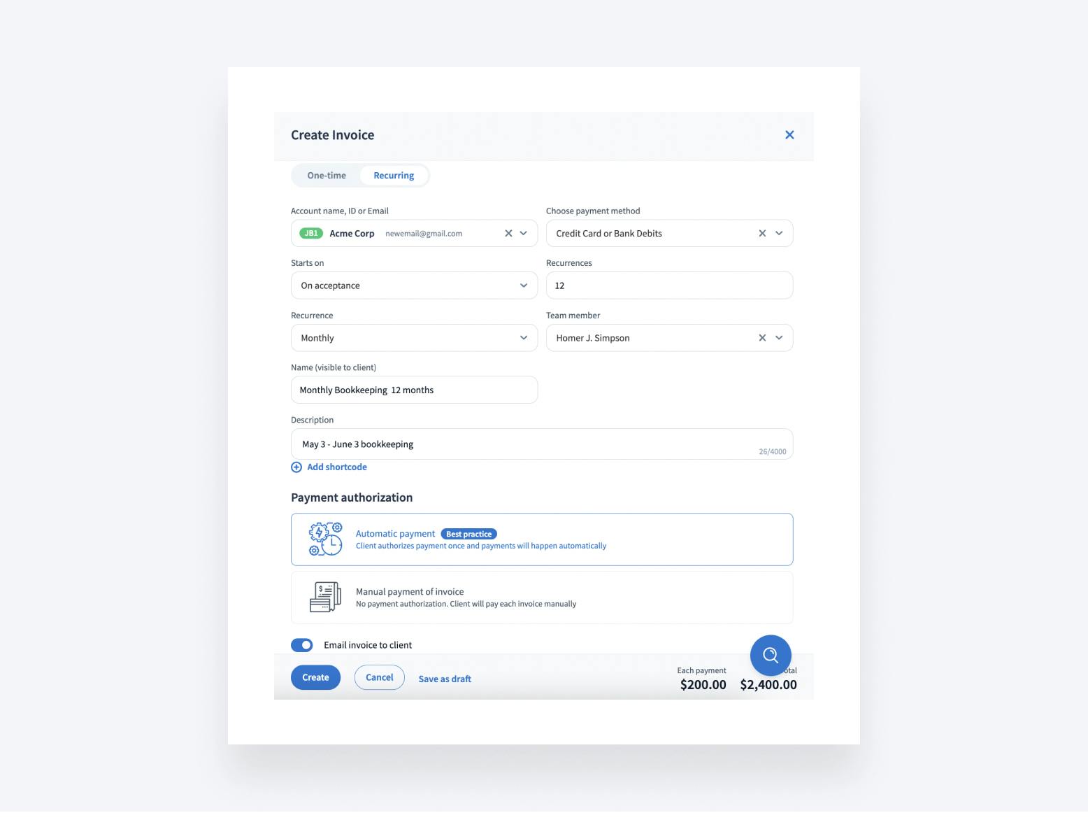 New recurring invoice form