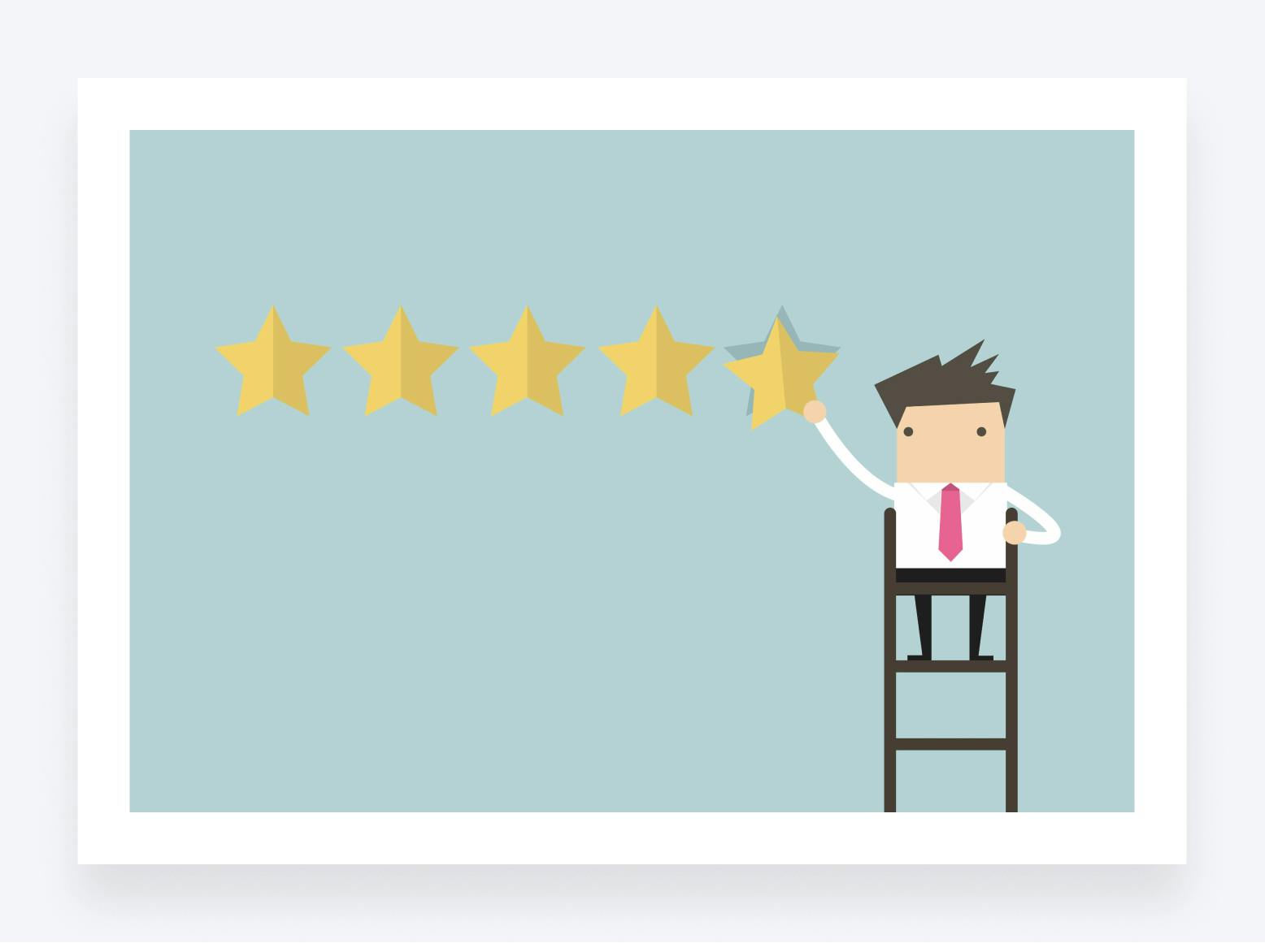 A man in suit on a ladder who’s putting a 5th star on a wall