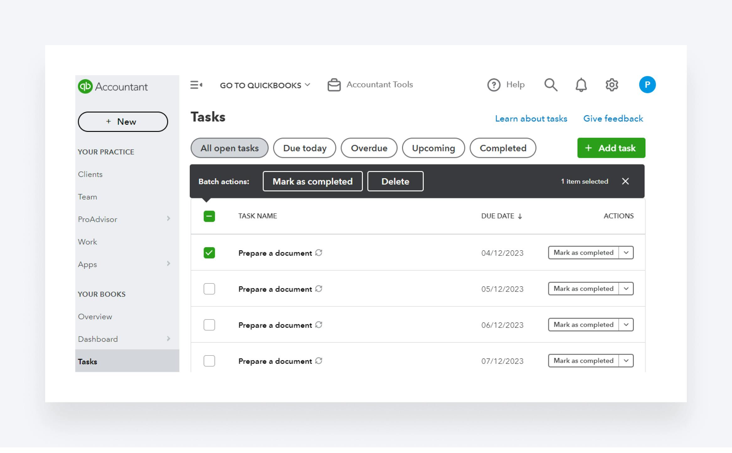 Task management in QuickBooks Online Accountant