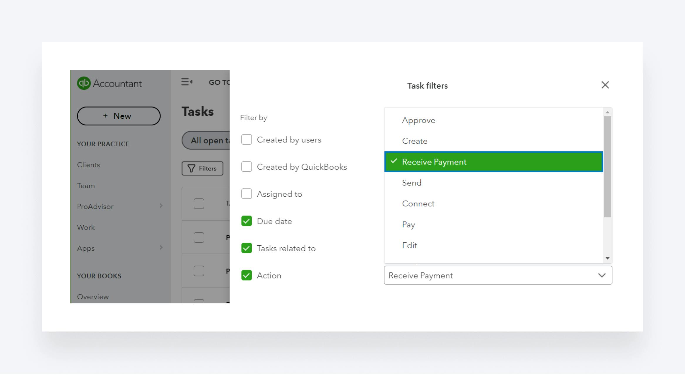 Task filters in QuickBooks Online Accountant