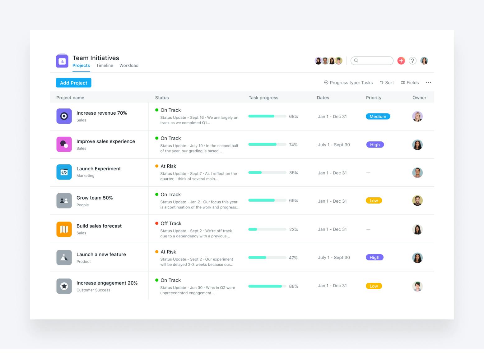 Asana’s task tracking 