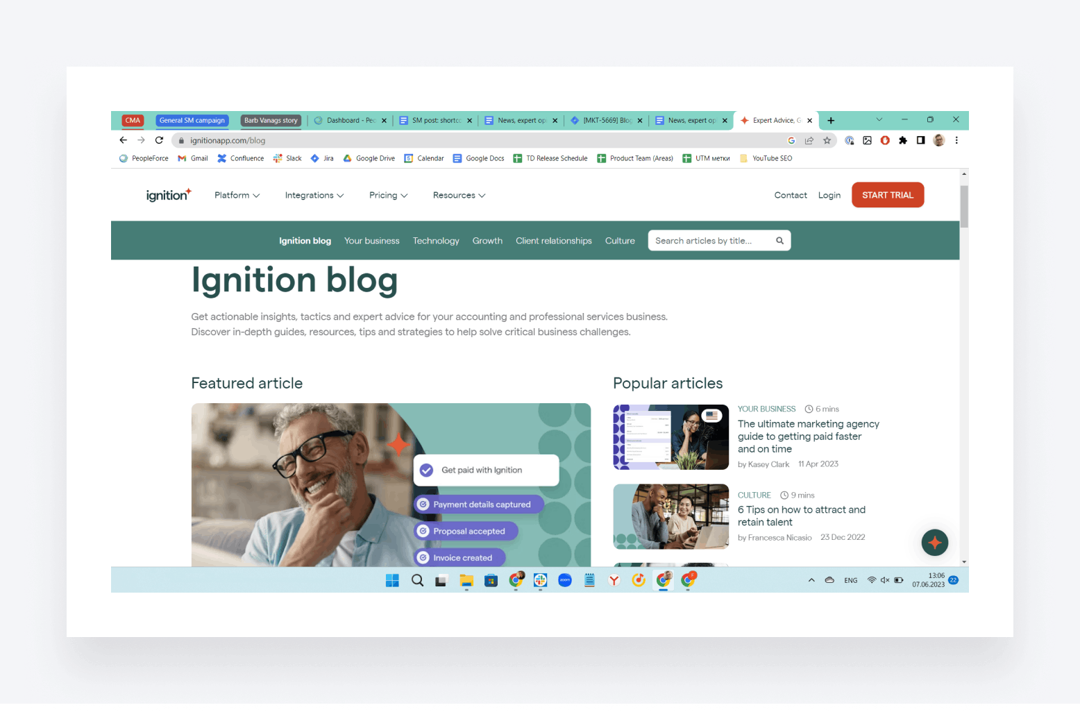 Ignition blog page