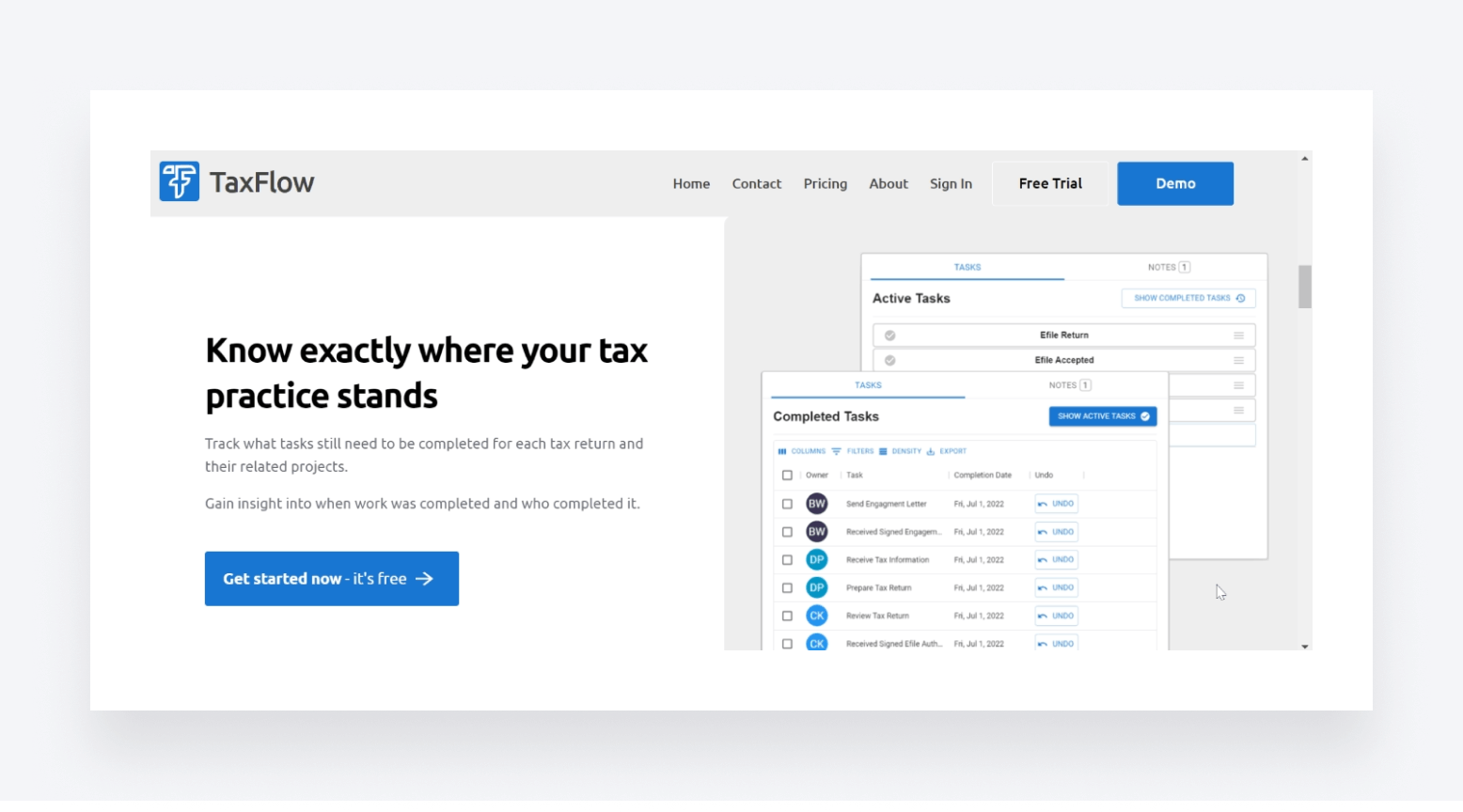 TaxFlow's client returns and task list