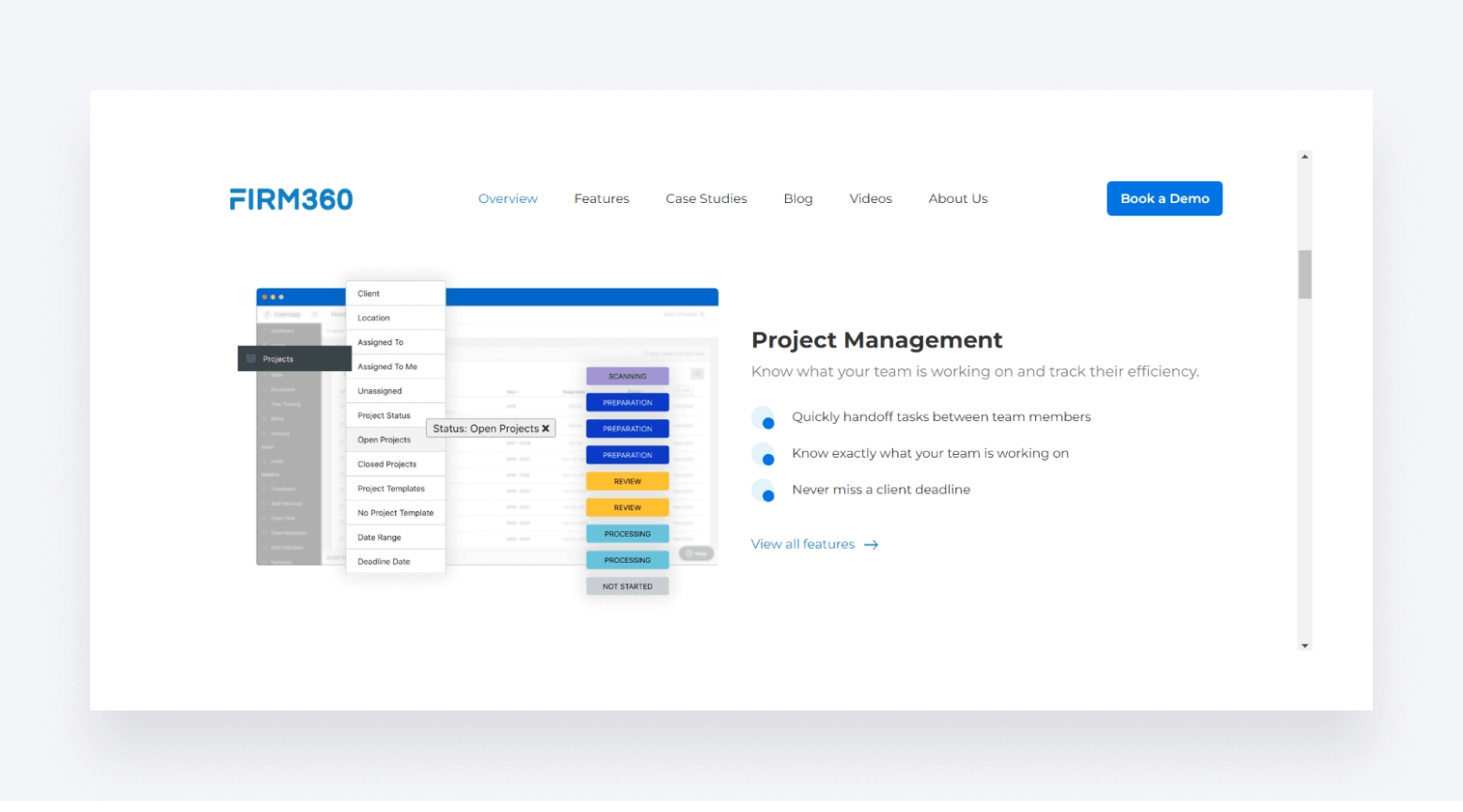 Firm360 workflow management software interface