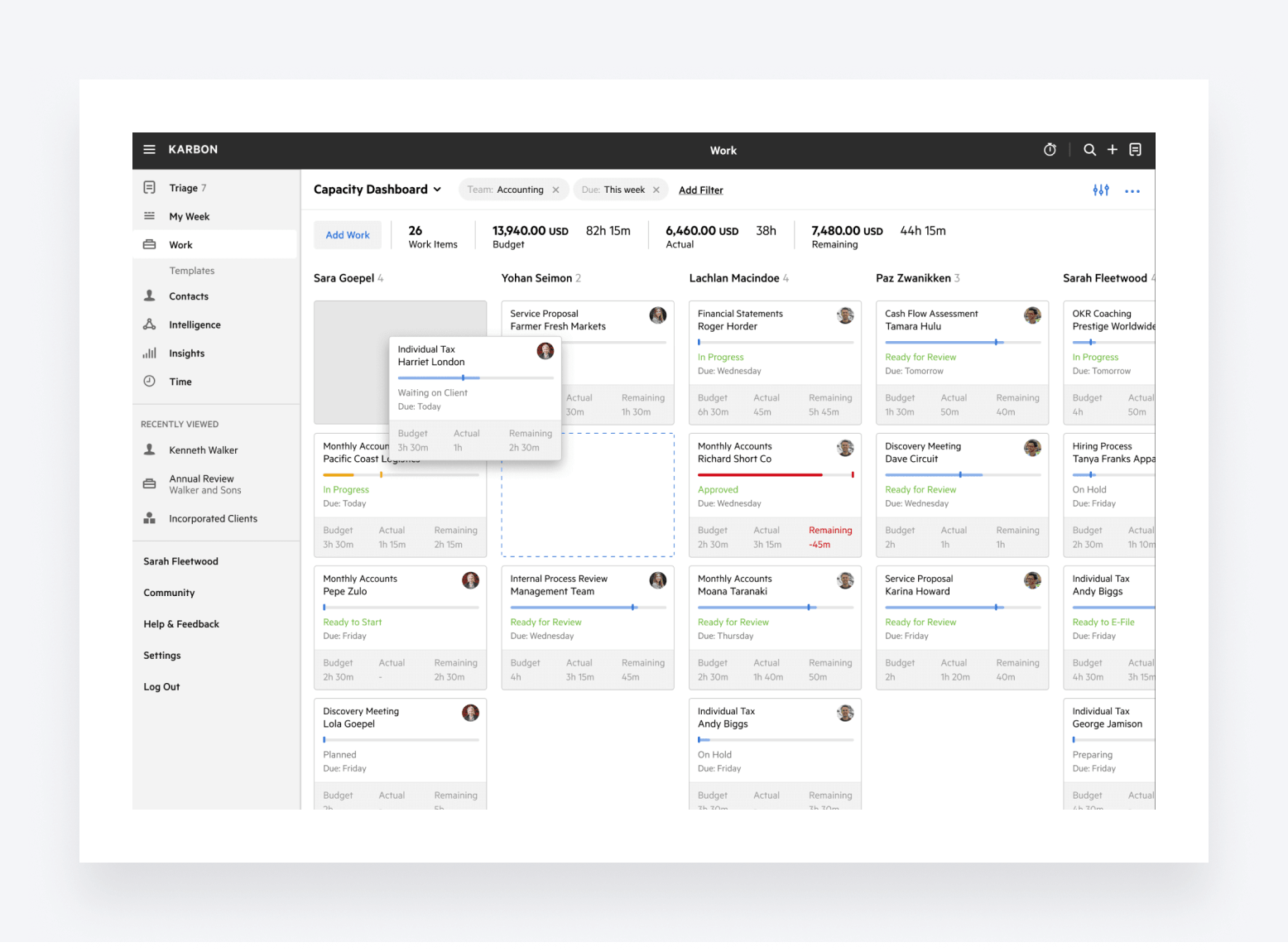 Karbon workflow management software interface