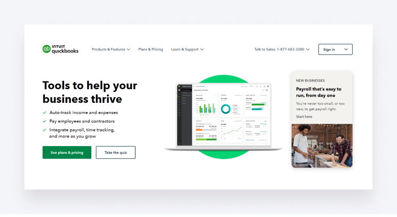 QuickBooks' home page