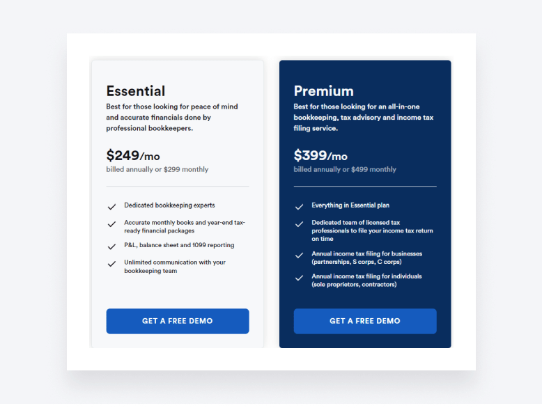 An example of bookkeeping pricing from Bench.