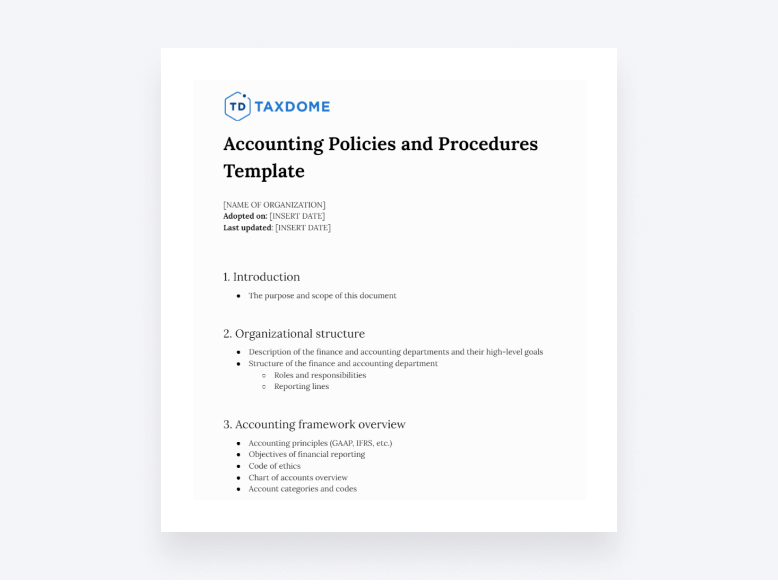 A screenshot of a free accounting policies and procedures template made by TaxDome.
