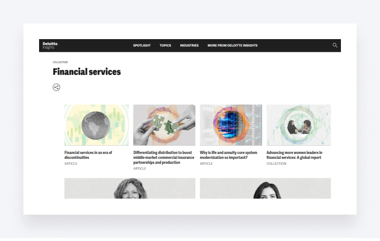 Screenshot of the Deloitte blog, featuring articles on accounting and finance.