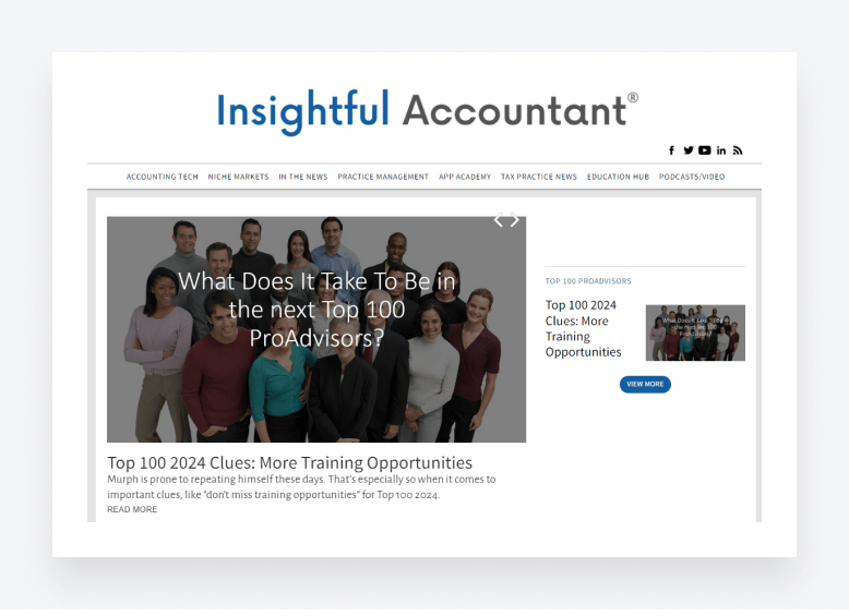 Screenshot of the Insightful Accountant blog, focusing on software reviews.