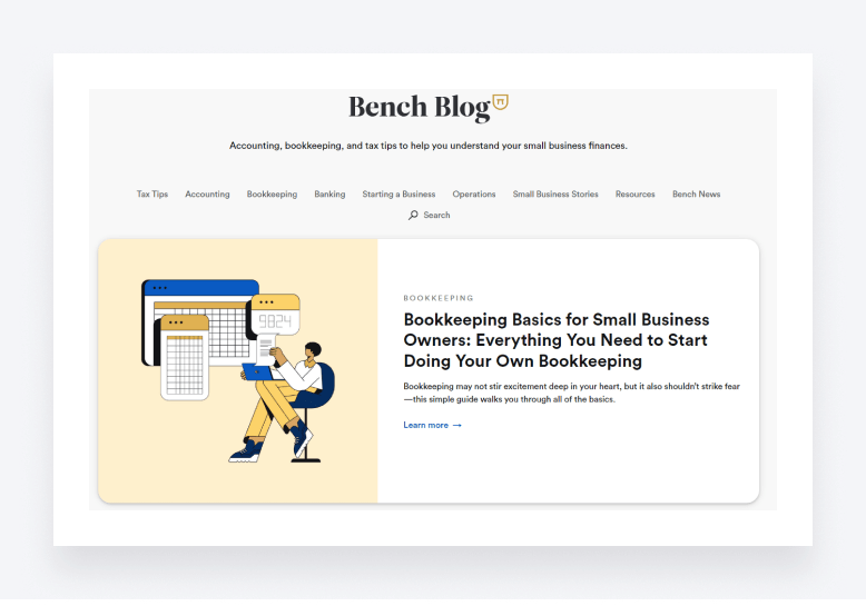 Screenshot of the Bench Blog, featuring accounting and bookkeeping tips.