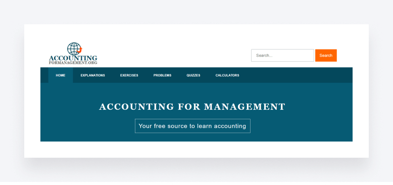 Screenshot of the Accounting For Management website, offering guidance.