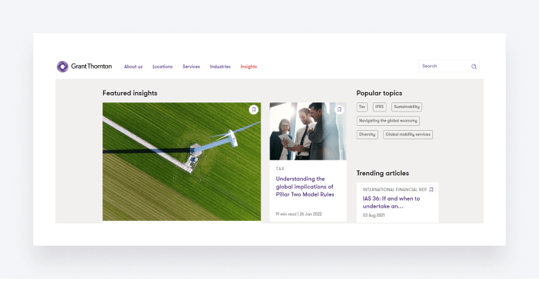 Screenshot of the Grant Thornton blog, highlighting auditing, tax and advisory articles.