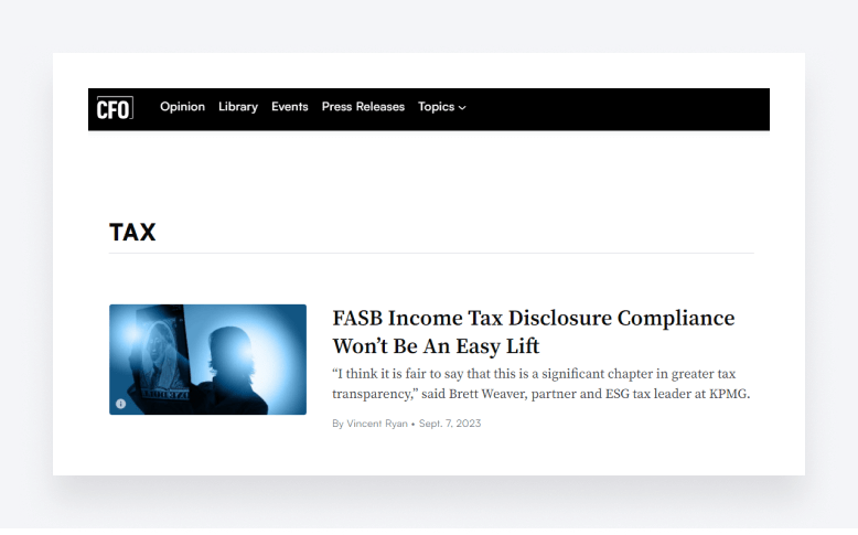 Screenshot of the CFO.com website, providing finance and accounting news and articles.