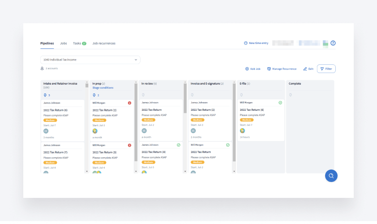 Jobs your employees create move automatically between stages — once the previous stage is done with.