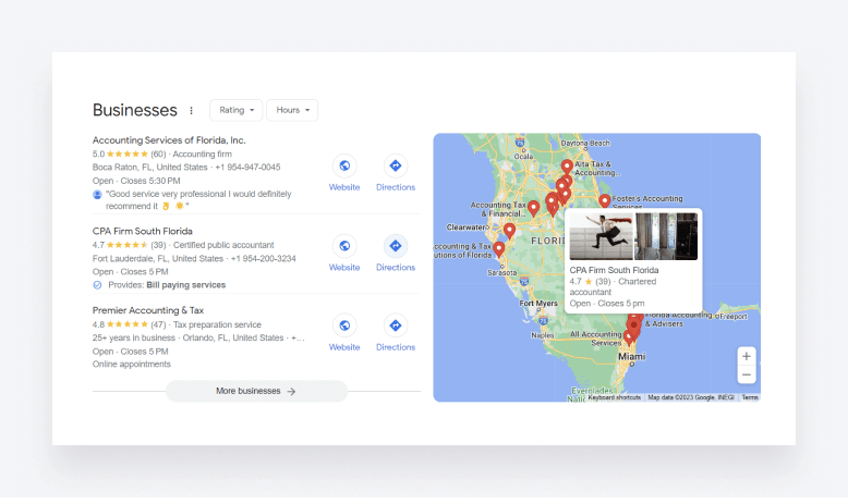 3 accounting firms in Florida - and many more shown on the map