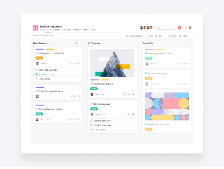 A screenshot of Asana’s Kanban view.