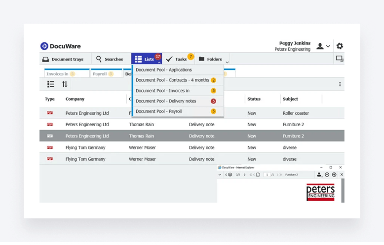 A screenshot of DocuWare's document management platform.