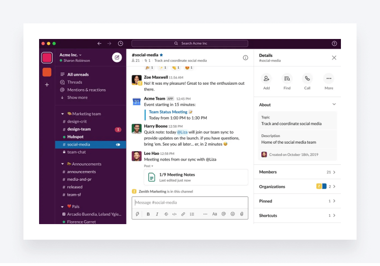 A screenshot of Slack, one of the most popular instant-messaging platforms.