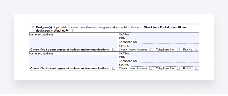 A screenshot of section two of IRS Form 8821.