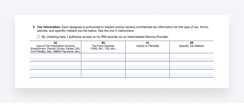 A screenshot of section 3 of IRS Form 8821.