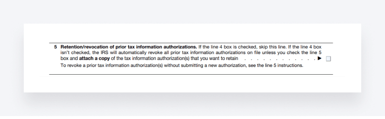 A screenshot of section five of IRS Form 8821.