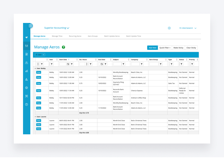 Aero Workflow management software interface