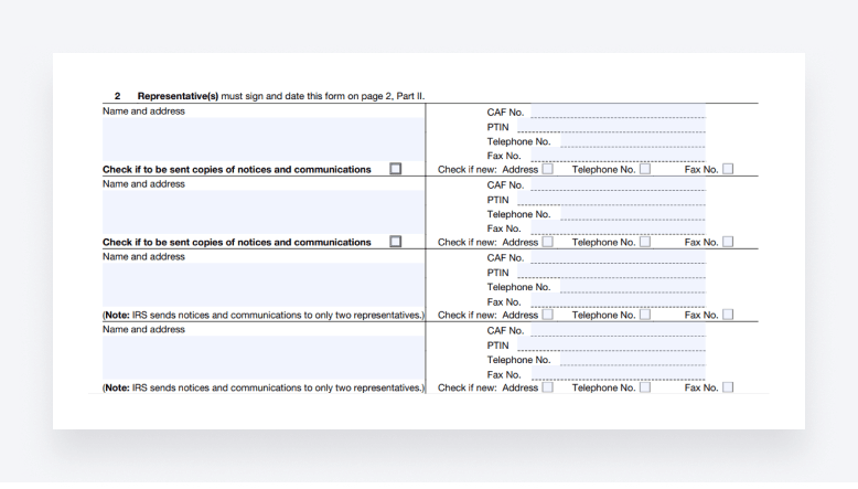 A screenshot of section 2 of IRS Form 2848. 