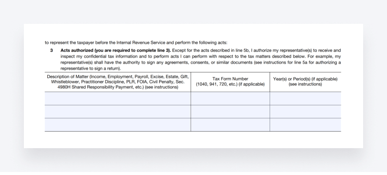 A screenshot of section 3 of IRS Form 2848. 