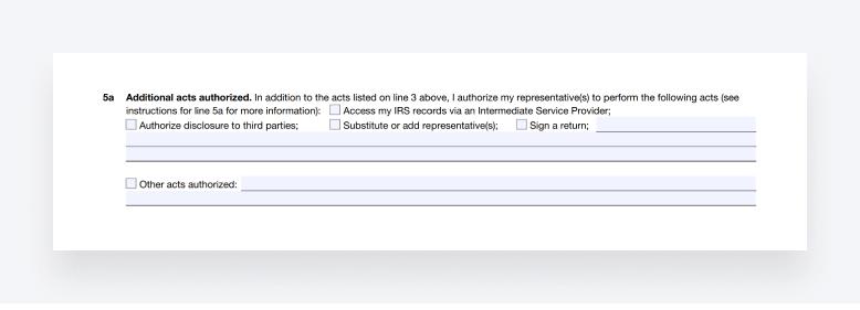 A screenshot of section 5a of IRS Form 2848. 