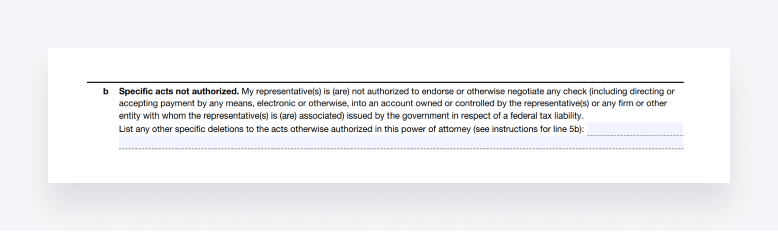 A screenshot of section 5b of IRS Form 2848. 