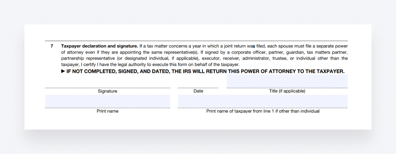 A screenshot of section 7 of IRS Form 2848. 