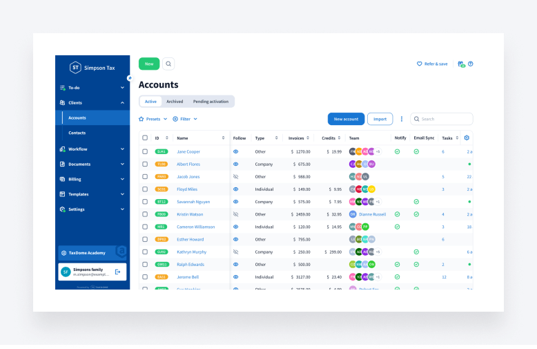 TaxDome accounting workflow management software interface