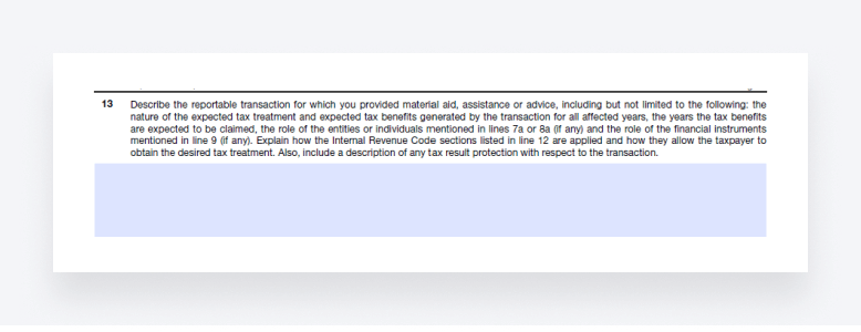 A screenshot of IRS Form 8918, showing line 13.