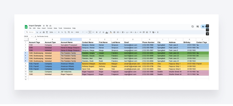 Importing client accounts to TaxDome using a CSV file.