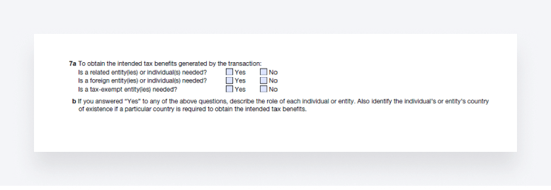 A screenshot of IRS Form 8918, showing lines 7a and 7b.