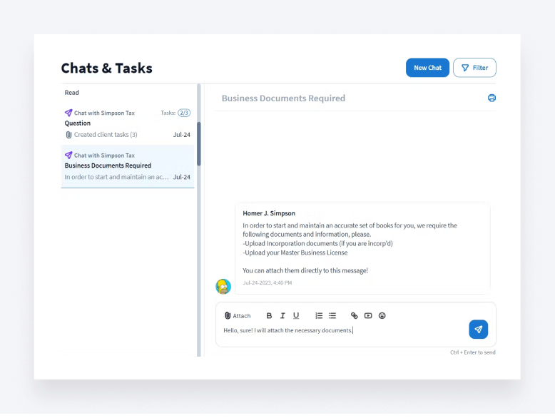 An image showing how to collaborate with clients within the TaxDome's client portal.