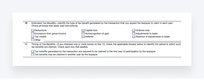 A screenshot of IRS Form 8918, showing lines 10 and 11.