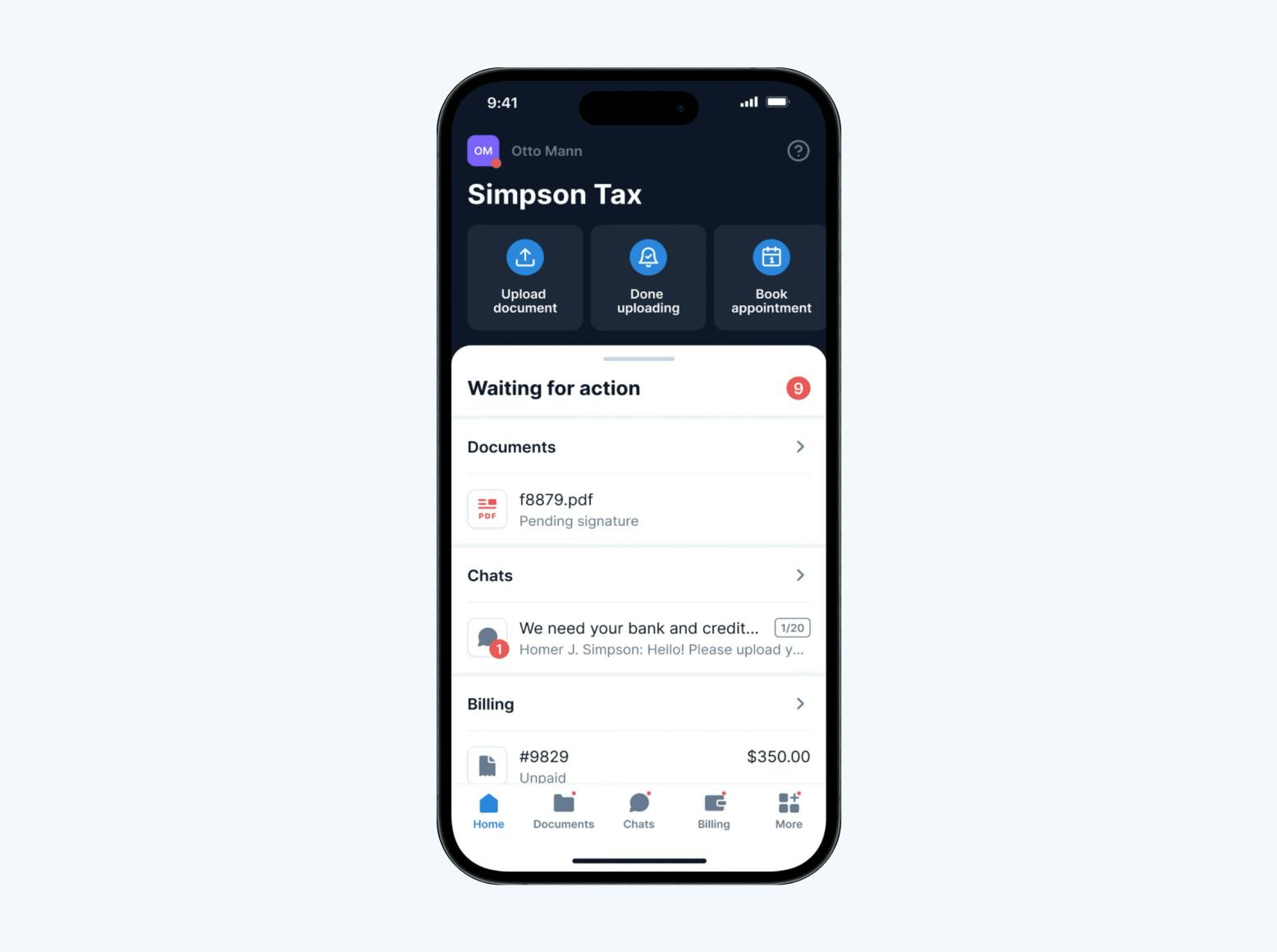 An image of the mobile app version of TaxDome's client portal.