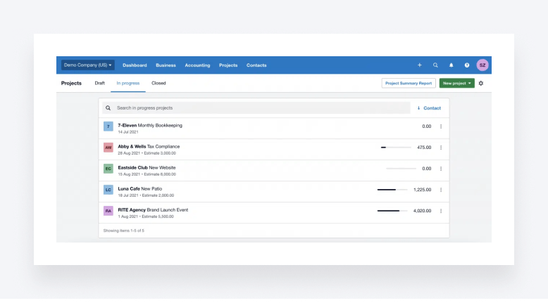 A screenshot showing how project tracking works in Xero Practice Manager.
