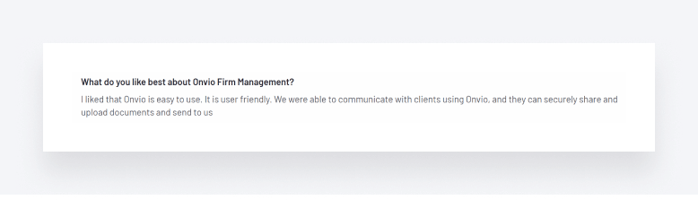 A screenshot of a review of Onvio Firm Management.