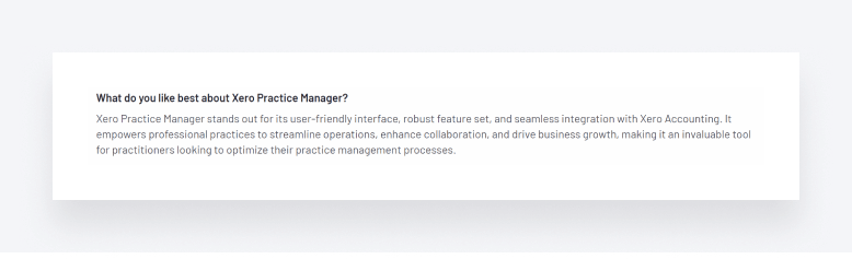 A screenshot from a positive review of Xero Practice Manager