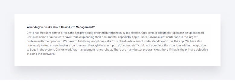 A screenshot of a negative review of Onvio Firm Management.
