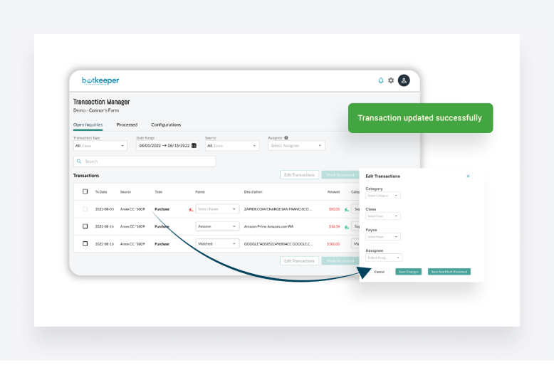 A screenshot of Botkeeper's Transaction Manager.