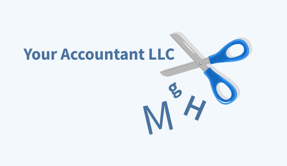 Image of accounting firm names with scissors cutting letters.