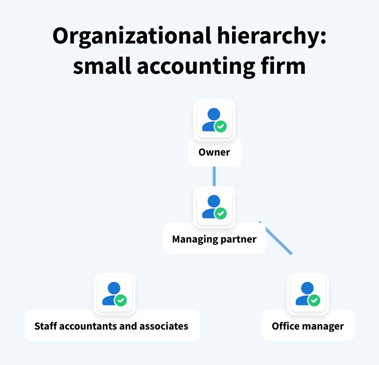 Chart illustrating the organizational hierarchy and roles in a small firm.